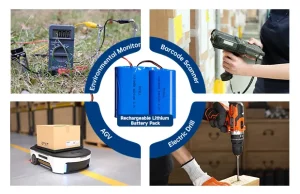 Pack de baterías recargables PKCELL en aplicaciones de monitoreo ambiental, logística automatizada y herramientas industriales.