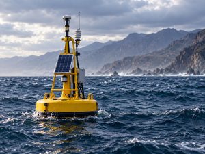 Boya oceanográfica de monitoreo en el océano Pacífico frente a la costa de Chile.